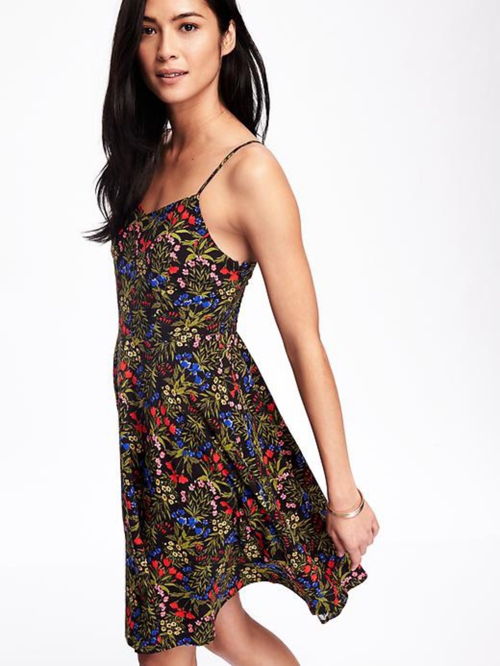 Old Navy Black Floral Fit & Flare Cami Dress Women’s Size Large in EUC!